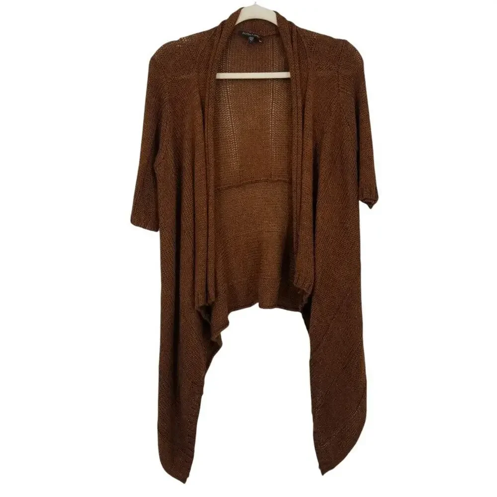 Eileen Fisher Silk & Alpaca Knit Cardigan S Open Front High Low Hem Brown